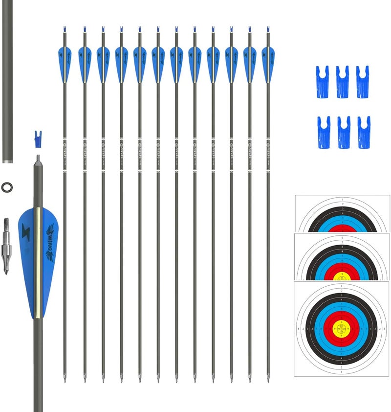 e5e10 31inch Carbon Arrow Archery Targeting Practice Hunting Arrows for Compound & Recurve Bow with Removable Tips(Pack of 12) - Image 1